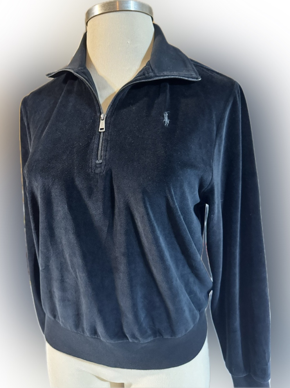 Women’s Polo by Ralph Lauren Black Velour Half-Zip Pullover size Medium - Picture 3 of 7
